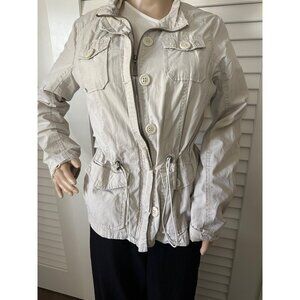 Joujou Womens Beige Utility Jacket With Button & Zipper Closure